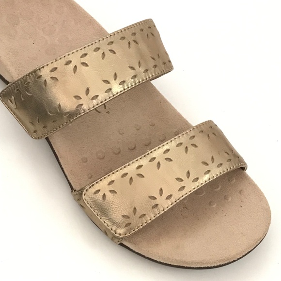 Vionic Randi Orthotic Comfort Slide Sandals Leather Metallic Gold Size 7 - Picture 5 of 16